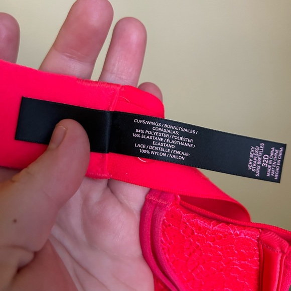 NWT Victoria’s Secret Hot Coral Pink Lace Very Sexy Strapless Bra 32 D - Picture 7 of 8